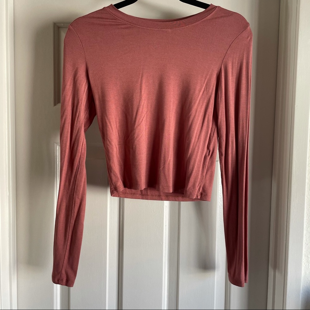 Pink Cropped Long Sleeve T Shirt
